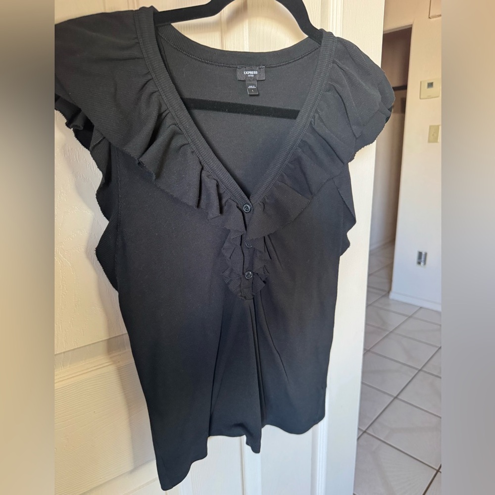 Express Black Ruffle V-Neck Blouse